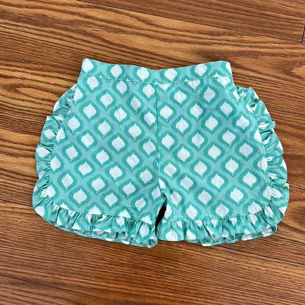 Shrimp & Grits Kids Girl’s Ruffle Shorts Mint Ikat Print 7